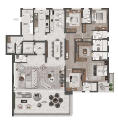 Planta - Apartamento alto padrão de 288 m², 4 suítes, quadra de tênis em lançamento no Pacaembu - PM Homes