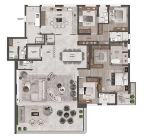 Planta - Apartamento alto padrão de 288 m², 4 suítes, quadra de tênis em lançamento no Pacaembu - PM Homes