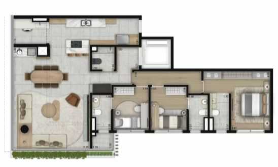 Planta - Apartamento de 124 m², 3 suítes, 2 vagas, terraço gourmet, lazer completo a 5 min. do Metrô Vila Mariana - PM Homes