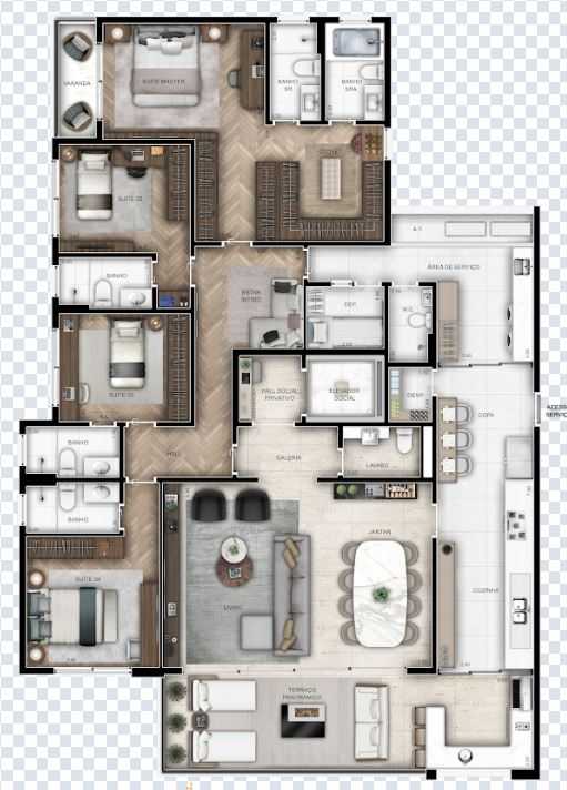 Planta - Apartamento Alto Padrão à venda em São Paulo, Perdizes de 222 m² pronto para morar e lazer completo - PM Homes