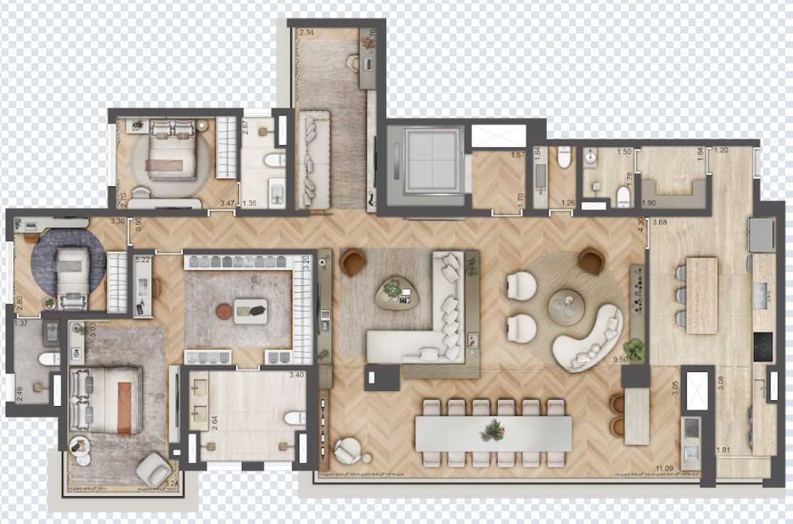 Planta - More em frente ao Clube Hípico, apartamento de 223m² com 4 suítes, 3 vagas, lazer estilo resort e praça de 10.000 m². - PM Homes
