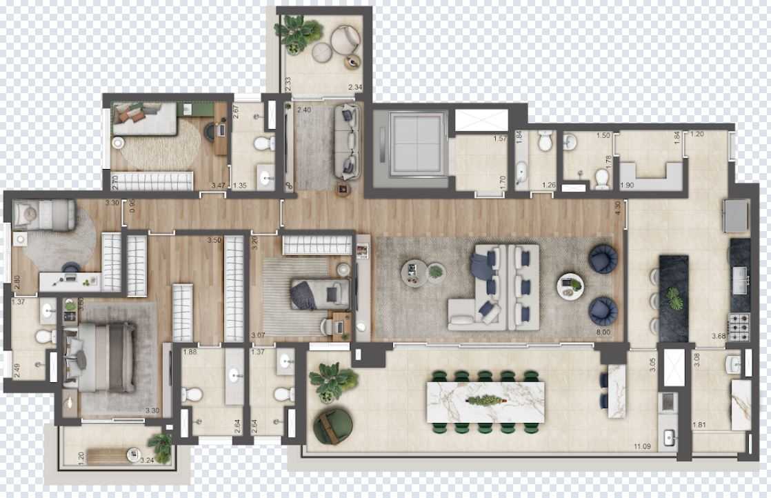 Planta - More em frente ao Clube Hípico, apartamento de 223m² com 4 suítes, 3 vagas, lazer estilo resort e praça de 10.000 m². - PM Homes
