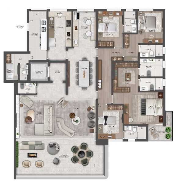 Planta - Alto luxo no Pacaembu com 288 m², 4 suítes, 4 vagas em lançamento com exclusividade de 42 unidades - PM Homes