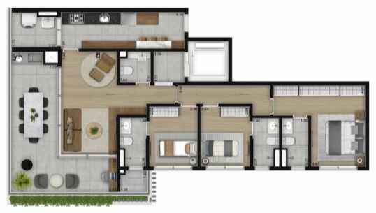 Planta - Apartamento de 124 m², 3 suítes, 2 vagas, terraço gourmet, lazer completo a 5 min. do Metrô Vila Mariana - PM Homes